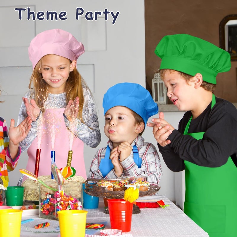 IAGBIBUI Kids Apron and Chef Hat Set, 30 Pieces Boys Girls Kids Apron with 2 Pockets Adjustable for Cooking Classroom Baking Painting, 6-13 Years, Multicolor - Image 5
